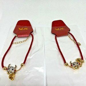 Set of 2! Best Wish Crystal OX Lucky Red Rope Bracelet Bangle Adjustable Jewelry